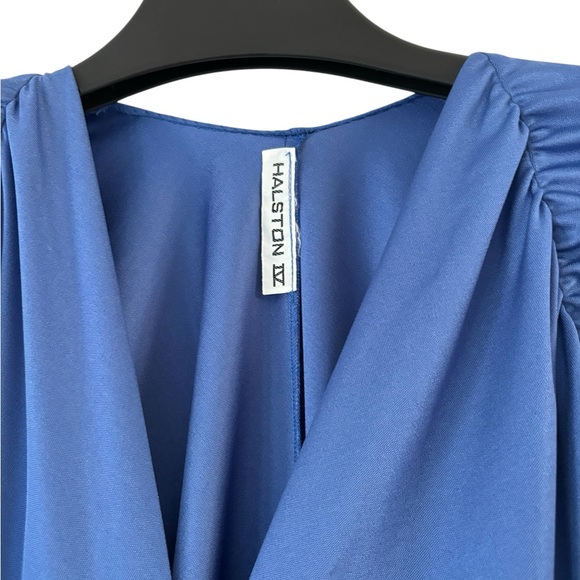 Halston IV Vintage 70’s Dorian Royal Blue Shirred Sleeve “Tent” Maxi Dress - Picture 5 of 9